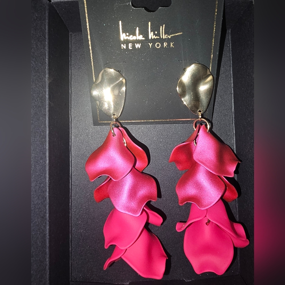 Nicole Miller Pink and Gold Sculptural Petal Earrings